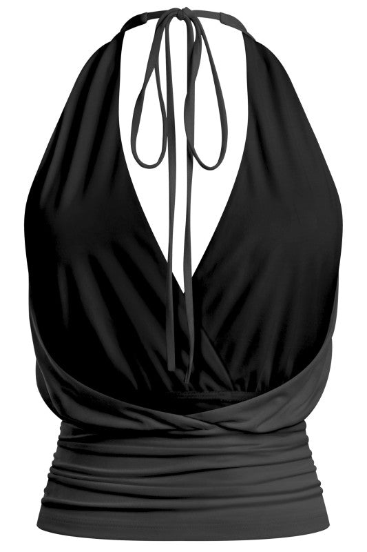 Halter Draped Crossover Open Back