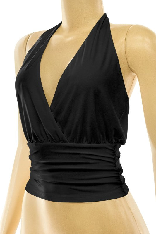 Halter Draped Crossover Open Back