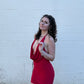 Cowl Neck Halter Open Back Mini Dress