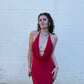 Cowl Neck Halter Open Back Mini Dress