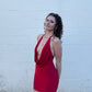 Cowl Neck Halter Open Back Mini Dress