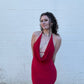 Cowl Neck Halter Open Back Mini Dress