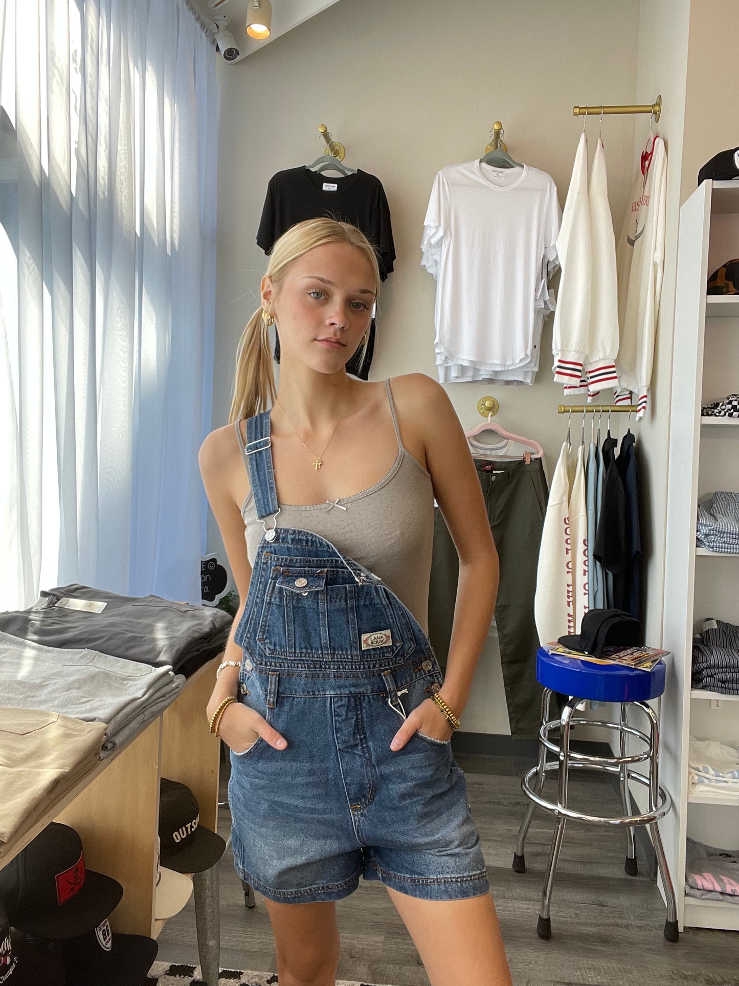 Medium Wash Overalls Shorts