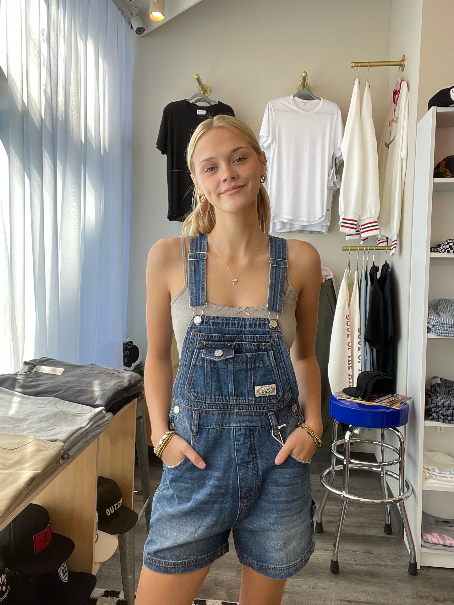 Medium Wash Overalls Shorts