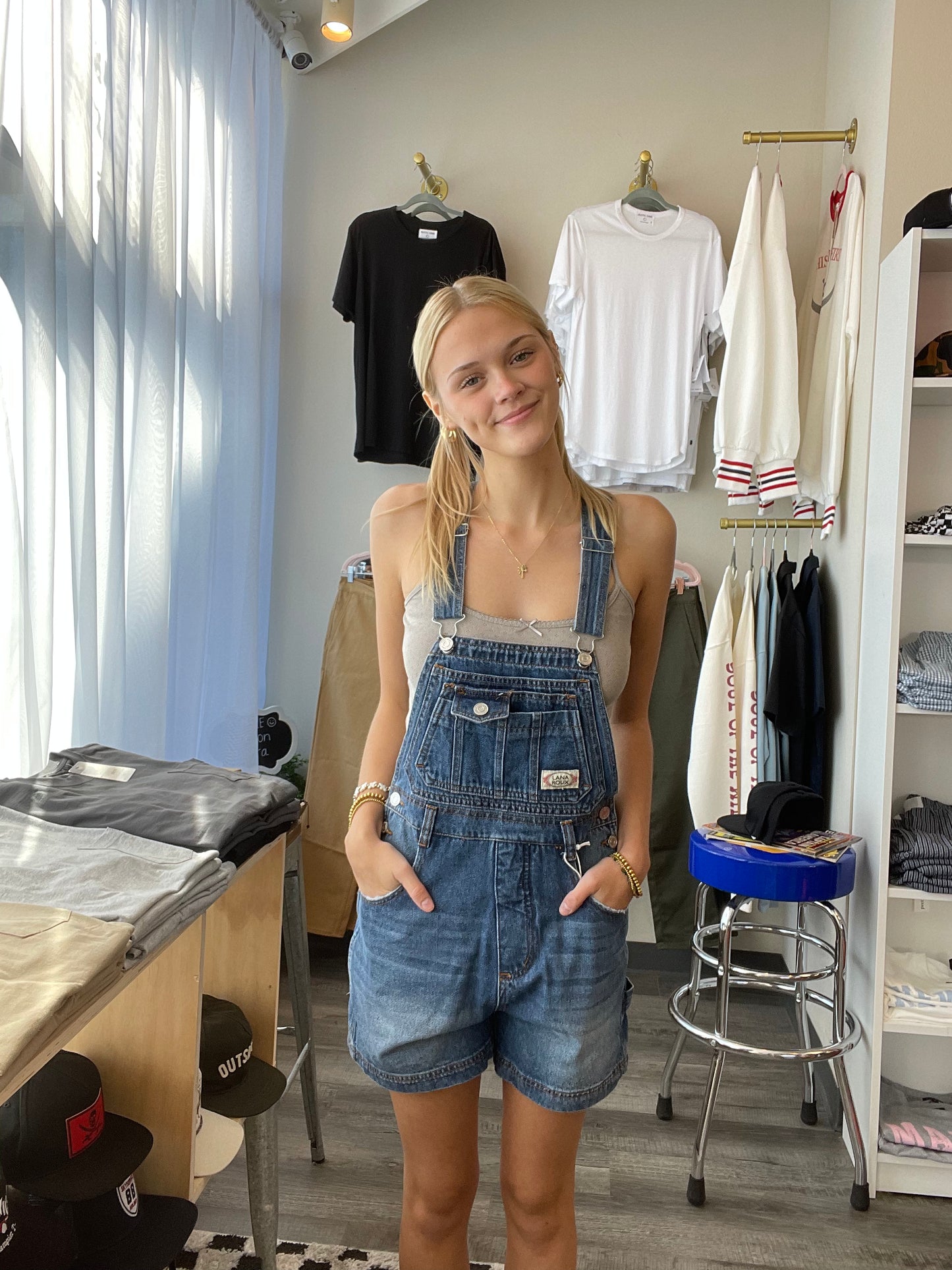 Medium Wash Overalls Shorts