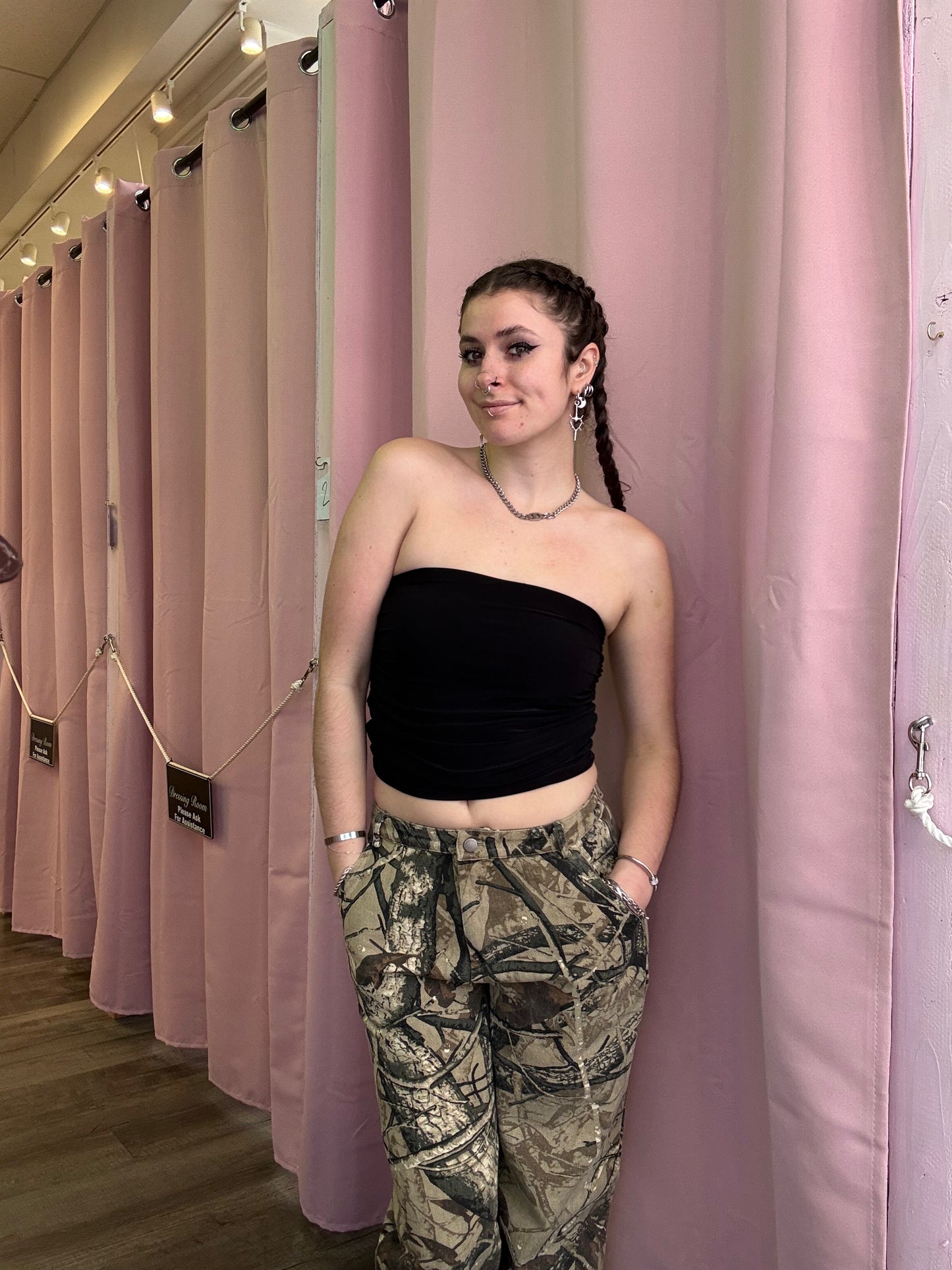 Ruched Side Black Tube Top