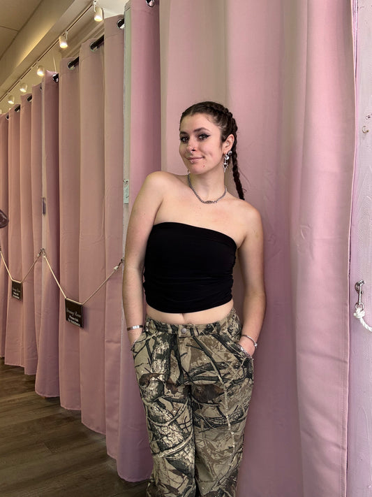 Ruched Side Black Tube Top