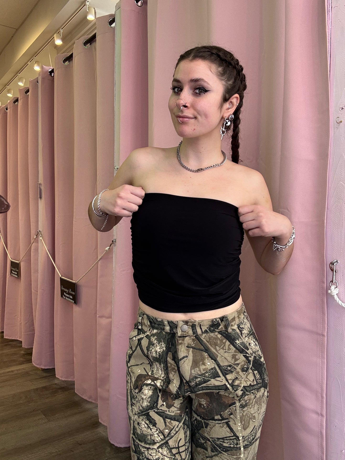 Ruched Side Black Tube Top