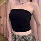 Ruched Side Black Tube Top