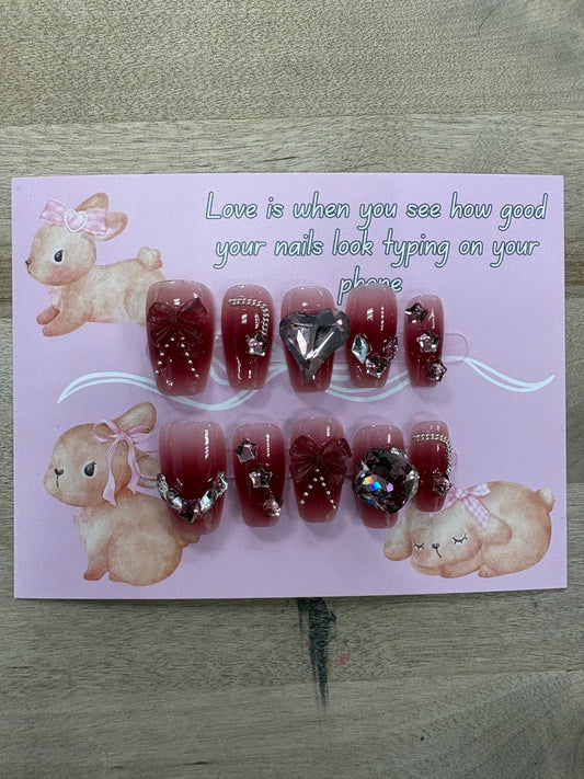 Diamonds and Bows Detailed Nails