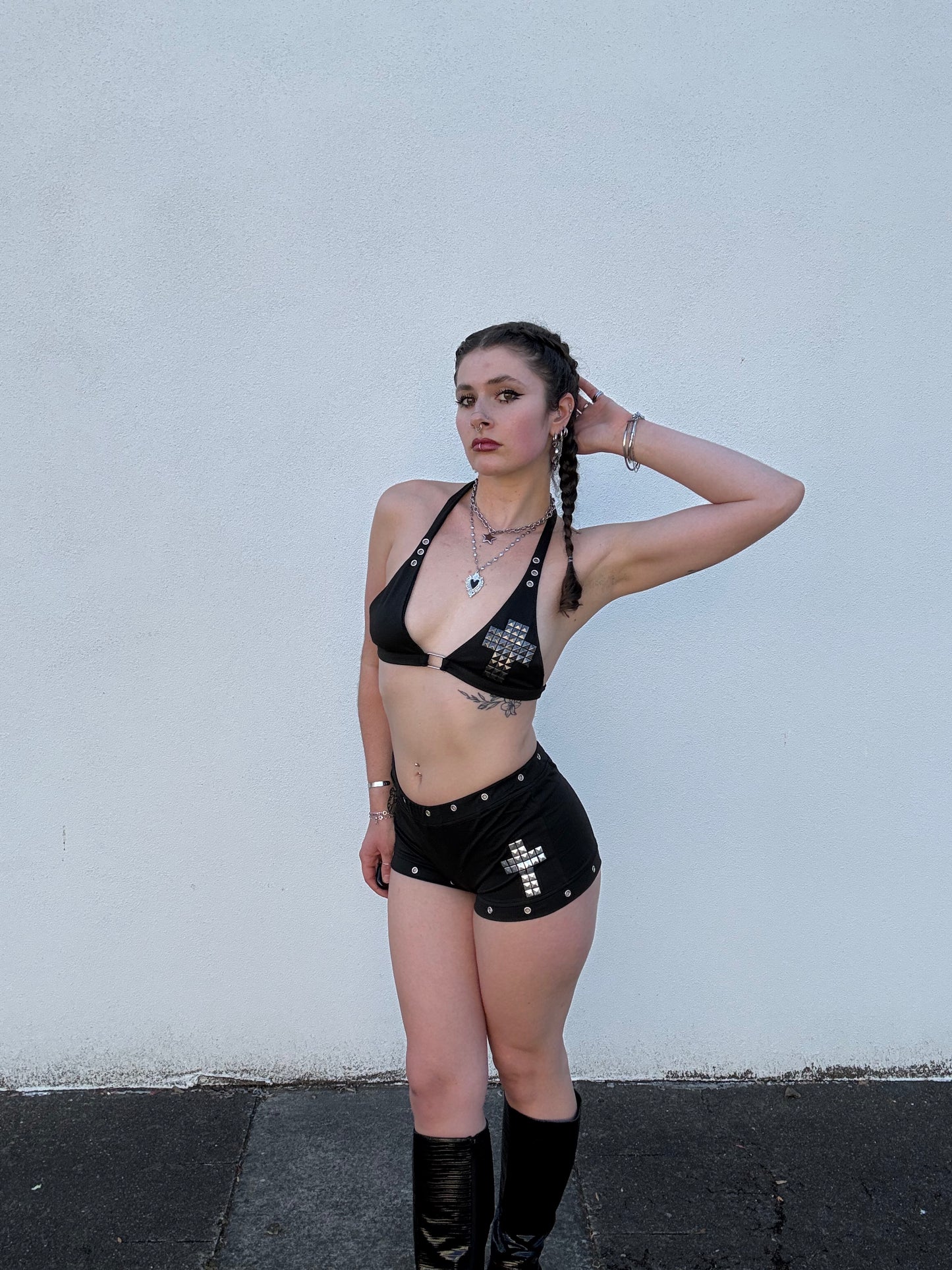 Black Cross Booty Shorts