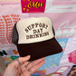 Support Day Drinking Trucker Hat: Brown/Tan/Brown