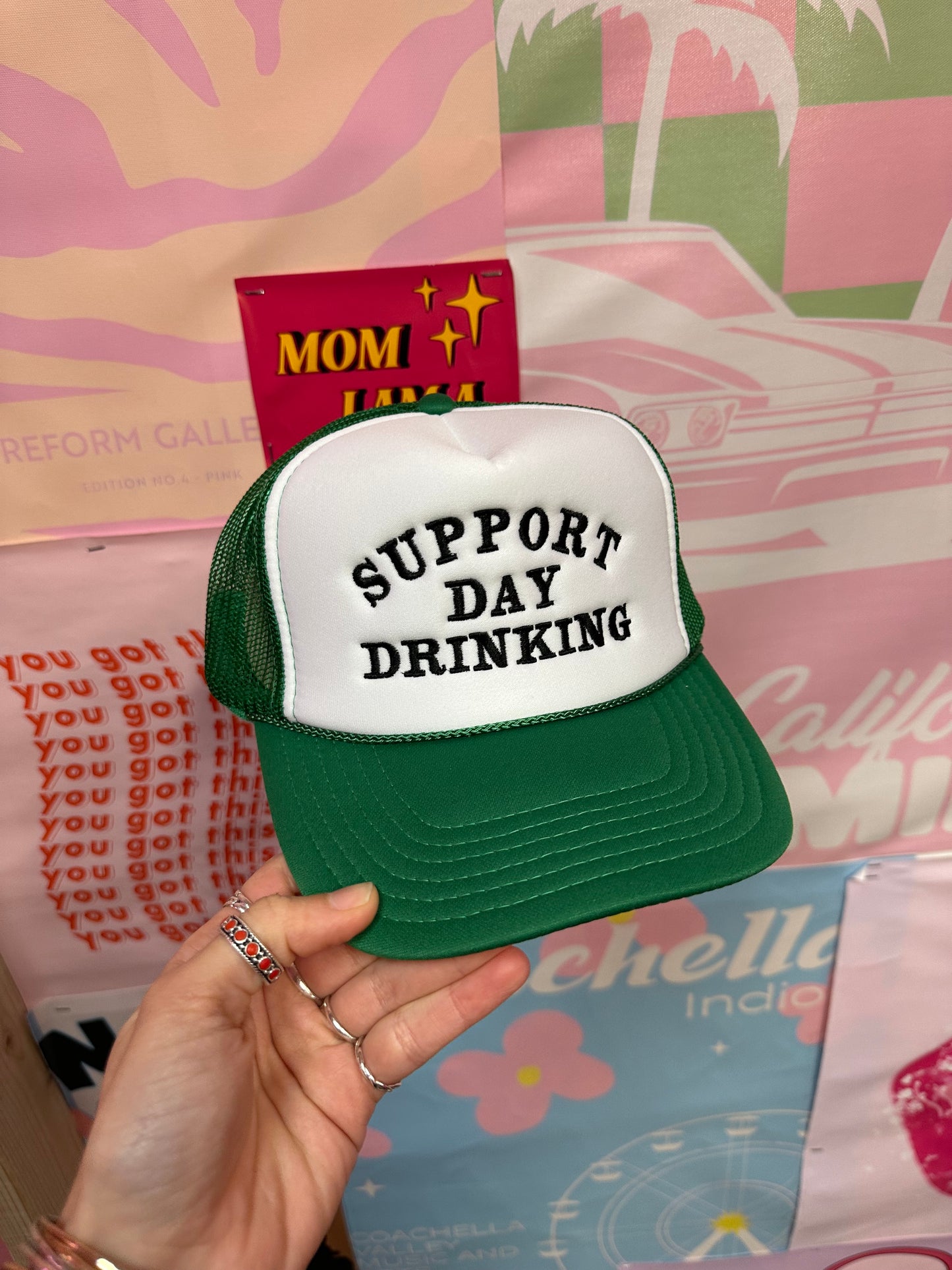 Support Day Drinking Trucker Hat: Green/Black