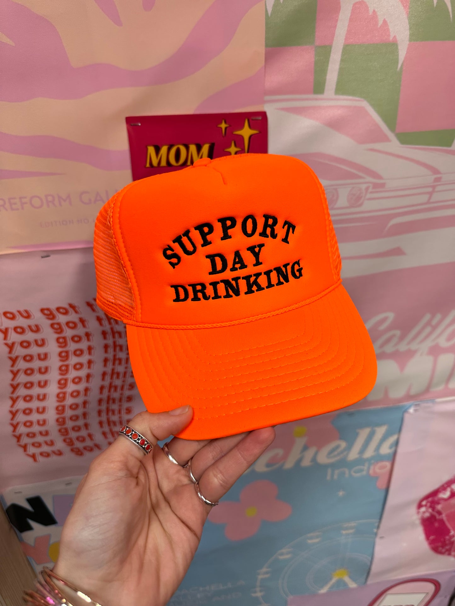 Support Day Drinking Trucker Hat: Orange/Black