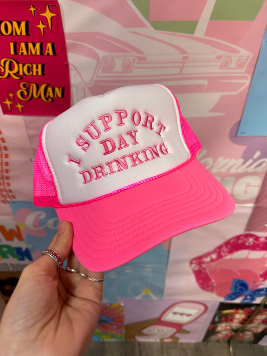 I Support Day Drinking: Neon Pink/Pink