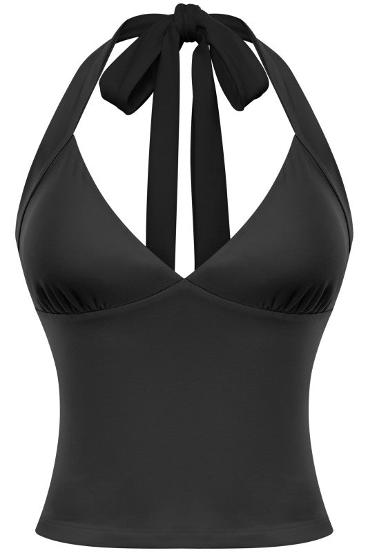 Black Tie Halter Neck Top