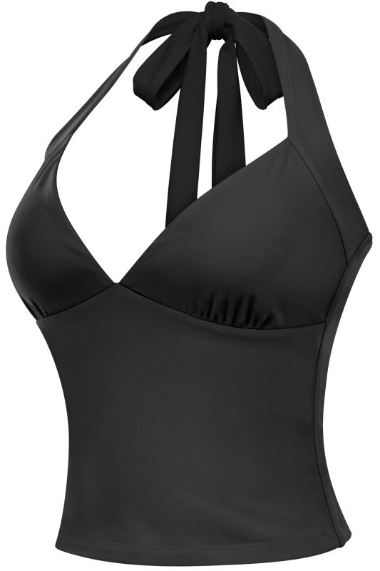 Black Tie Halter Neck Top