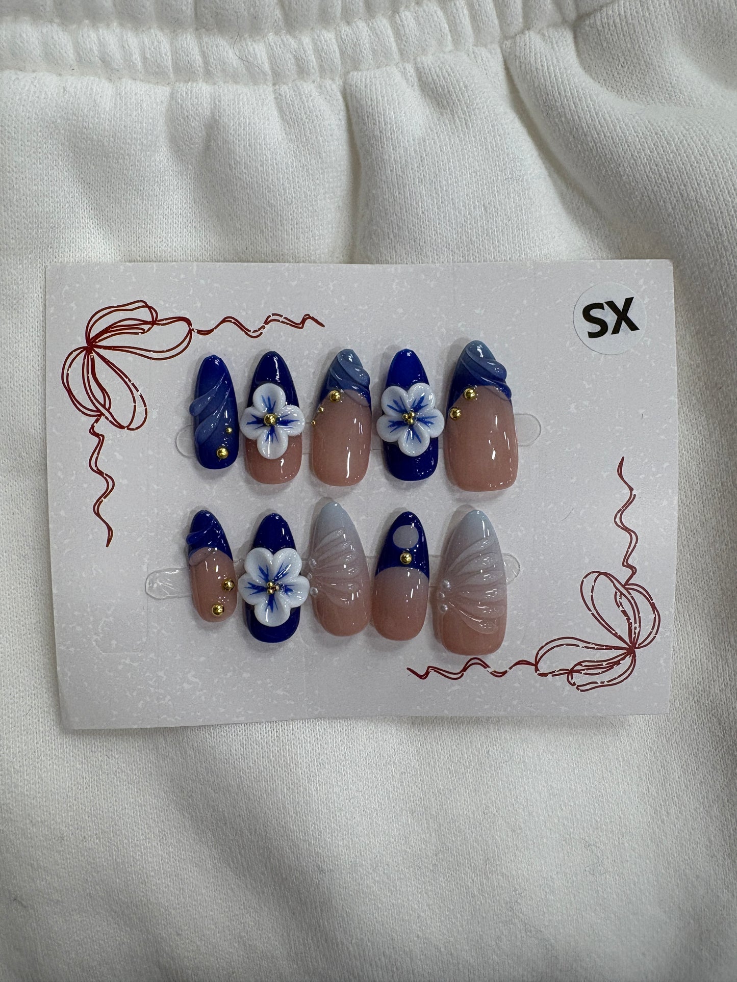 Blue Floral Frenchies Nails