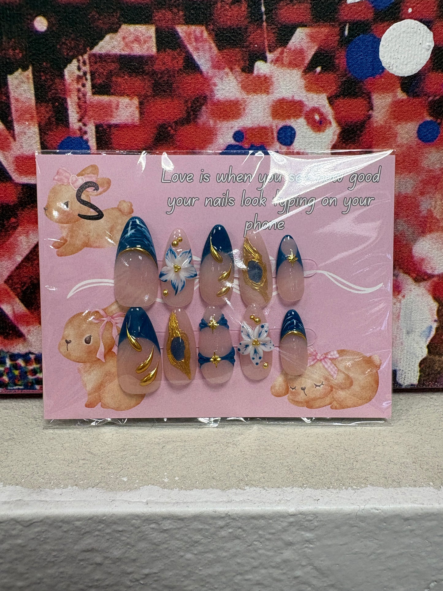 Blue and Gold Godess Nails