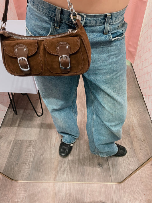 Brown Buckle Seude Purse