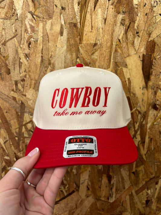 Cowboy Take Me Away - Red Font, Tan Hat