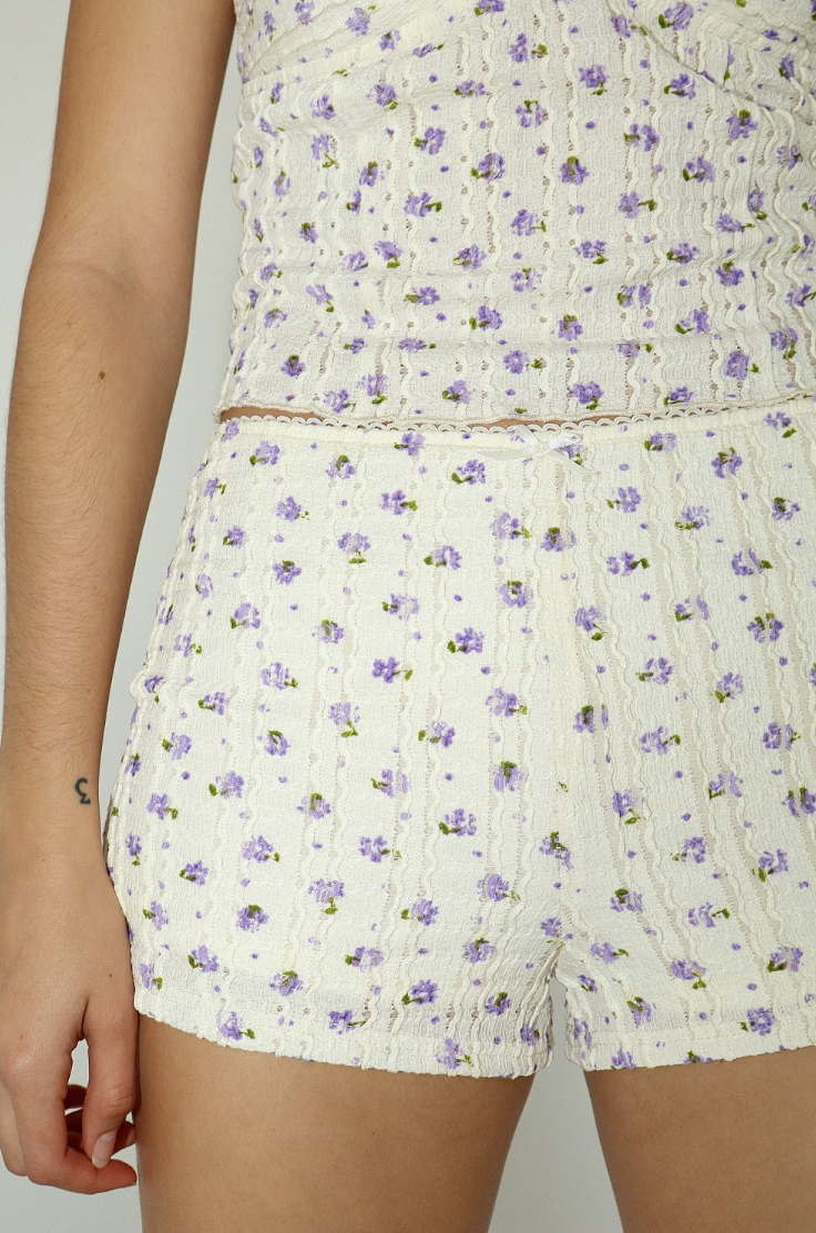 Violet & Cream Floral Mini Short