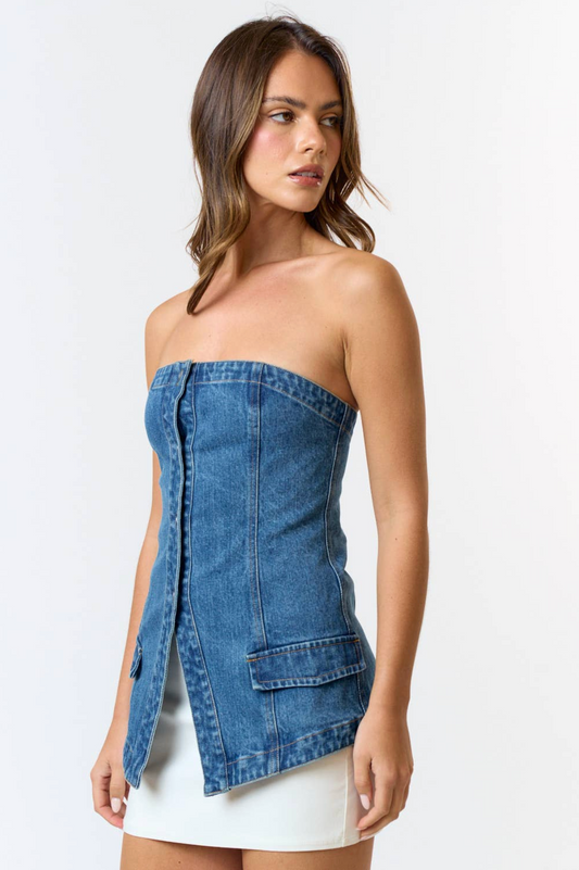 Denim Button Down tube Top