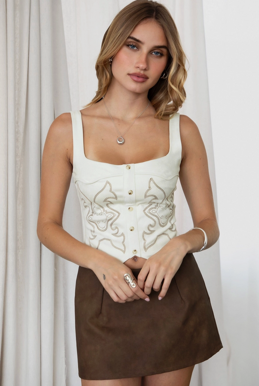 Jessie Embroidered Suede Crop Top