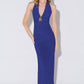 Halter Ruched Maxi Dress W/ Golden Embellishment