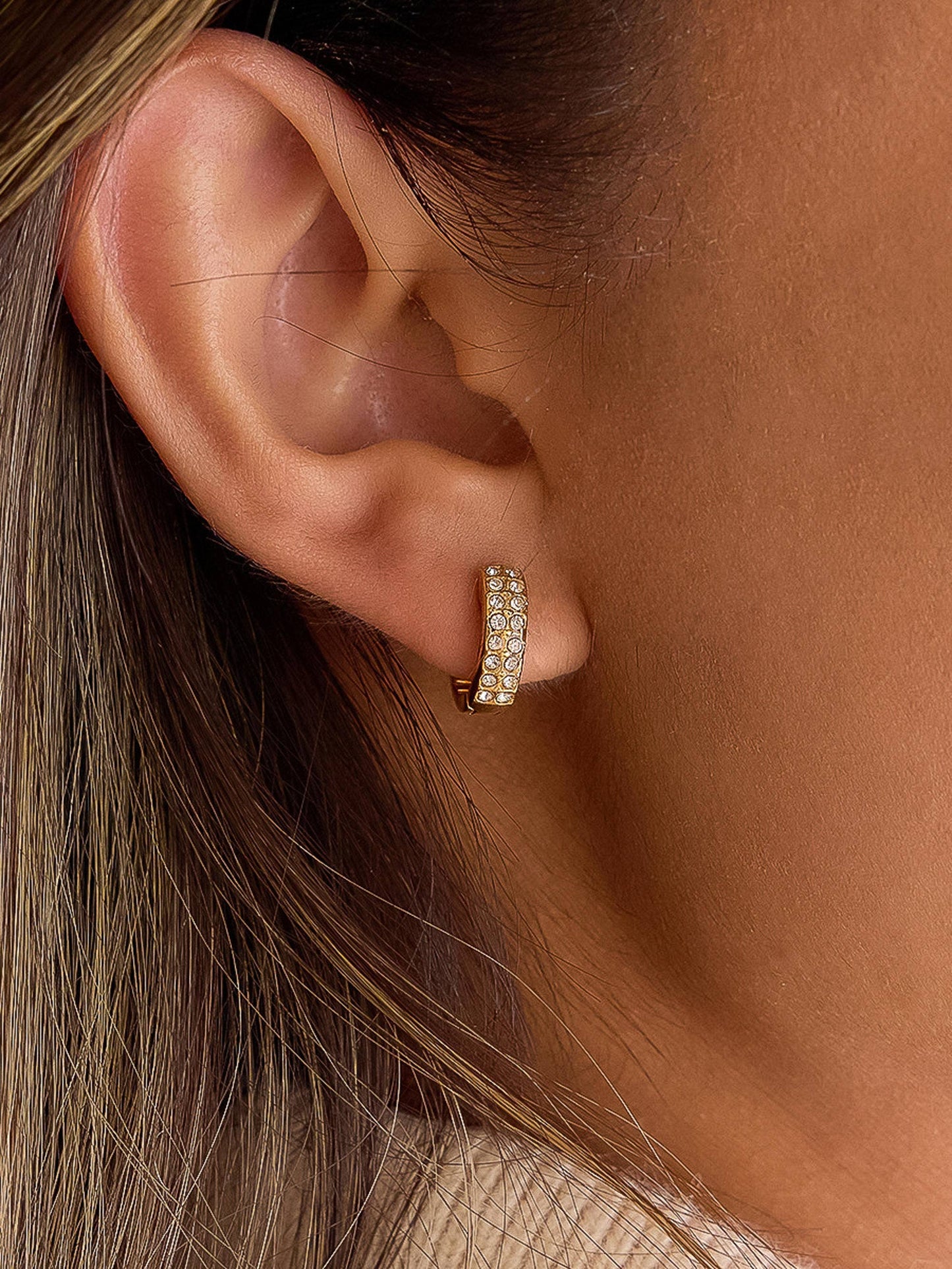 Lush 18K Gold Non-Tarnish CZ Pave Huggie Earrings