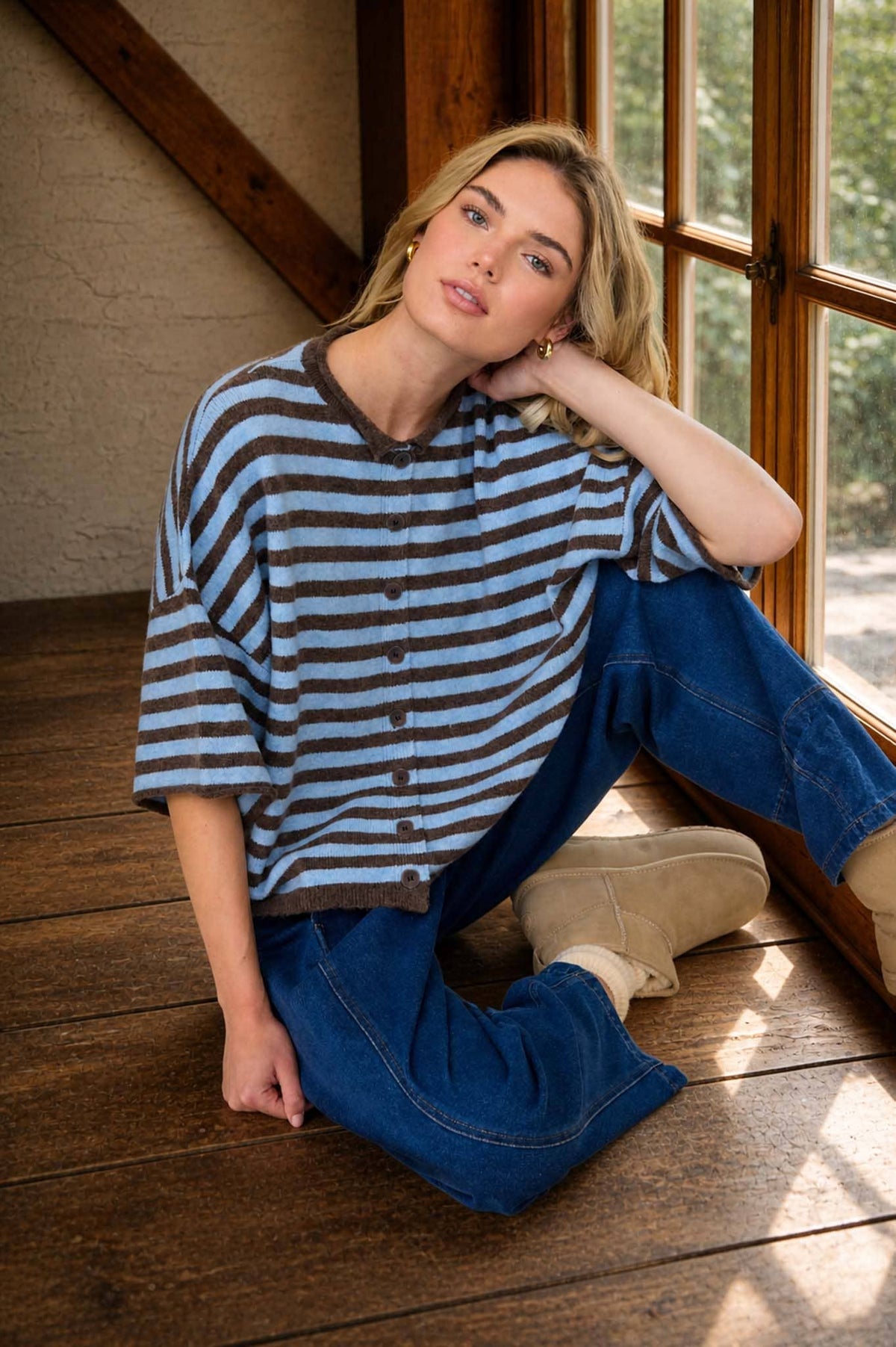 Leah Striped Short Sleeve Cardigan