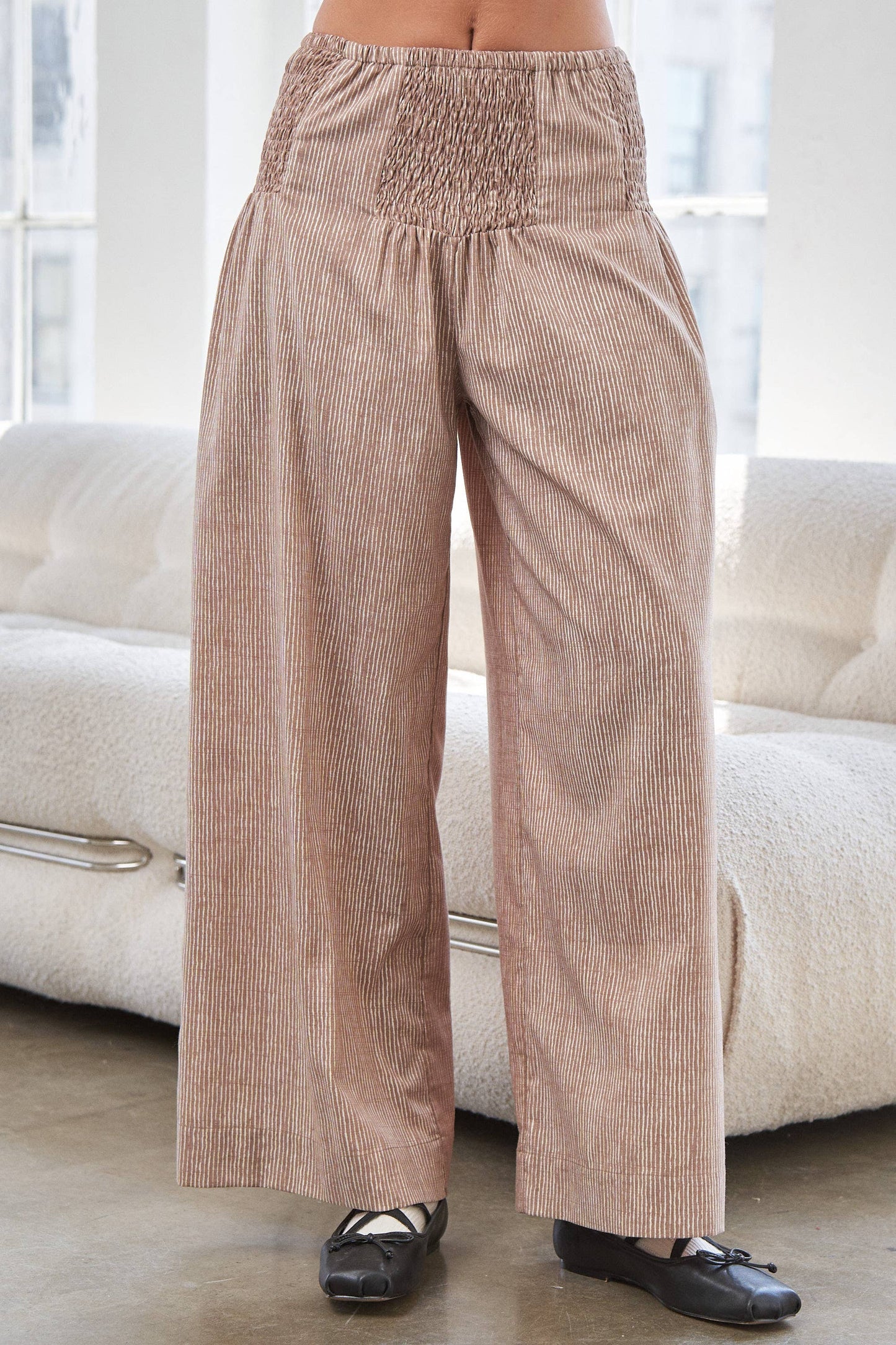Striped Wide Leg Smocked Pants