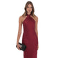 Satin Cross Halter Maxi Dress in Wine
