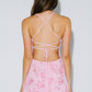 Beaded Floral Lace-Up Mini Dress