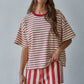 Cotton Striped Short Sleeve Crew Neck Top