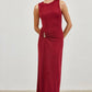 Gold Accent Ruched Slinky Maxi Dress