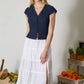 V NECK LACE TRIM BUTTON DOWN BLOUSE