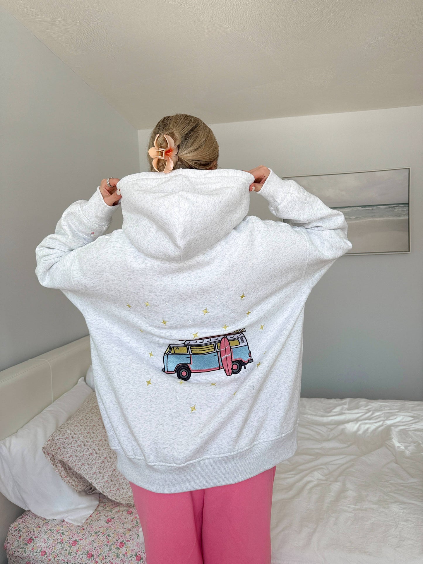Pearl Grey Van Star Embroider Hoodie