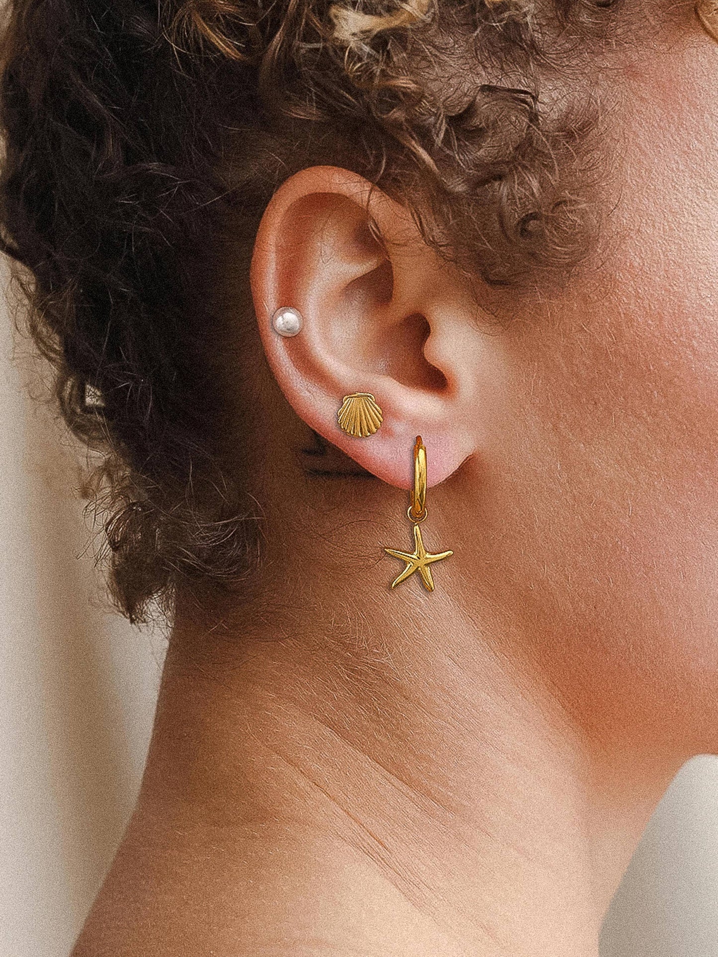 Cécile 18K Gold Non-Tarnish Star, Shell, Pearl Earring
