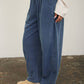 SMOCKED WAIST DRAWSTRING BARREL LEG SWEATPANTS