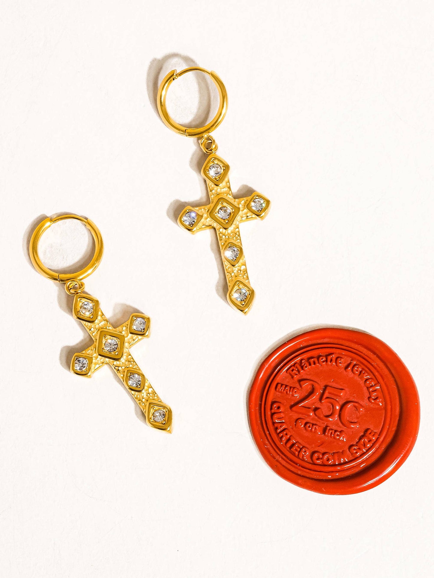 Miriam 18K Non-Tarnish CZ Cross Earring