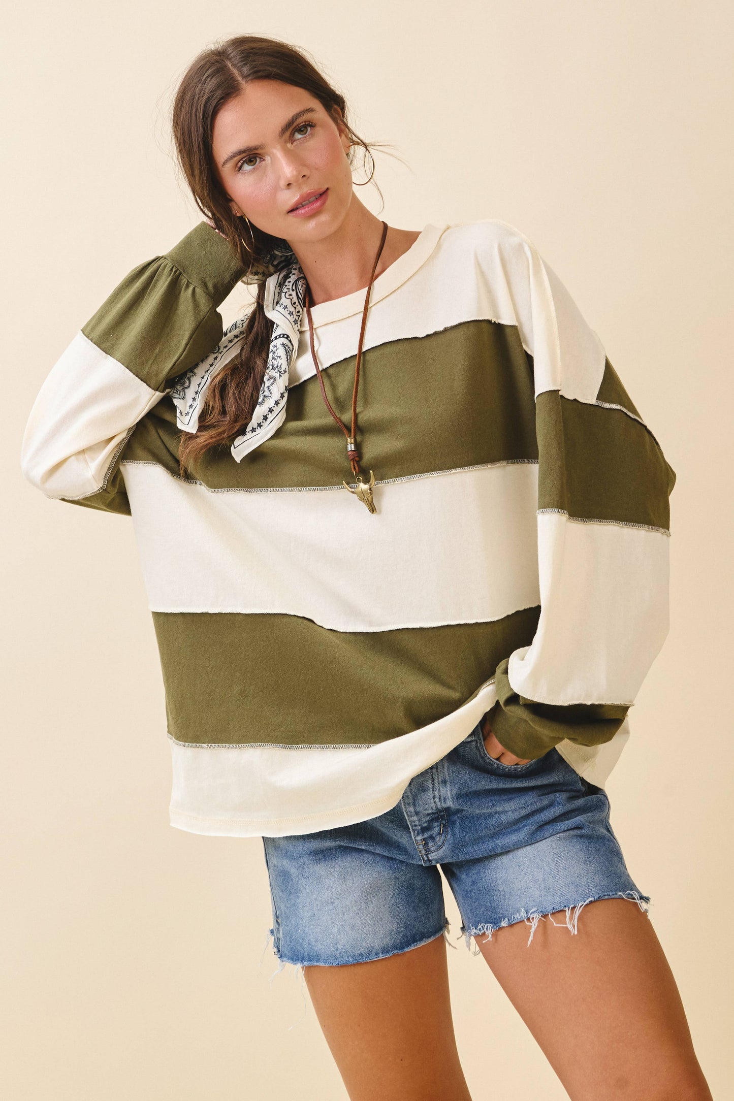 Contrast Panel Long Sleeve Slouchy