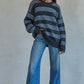 Blue Knit Sweater Striped Pullover