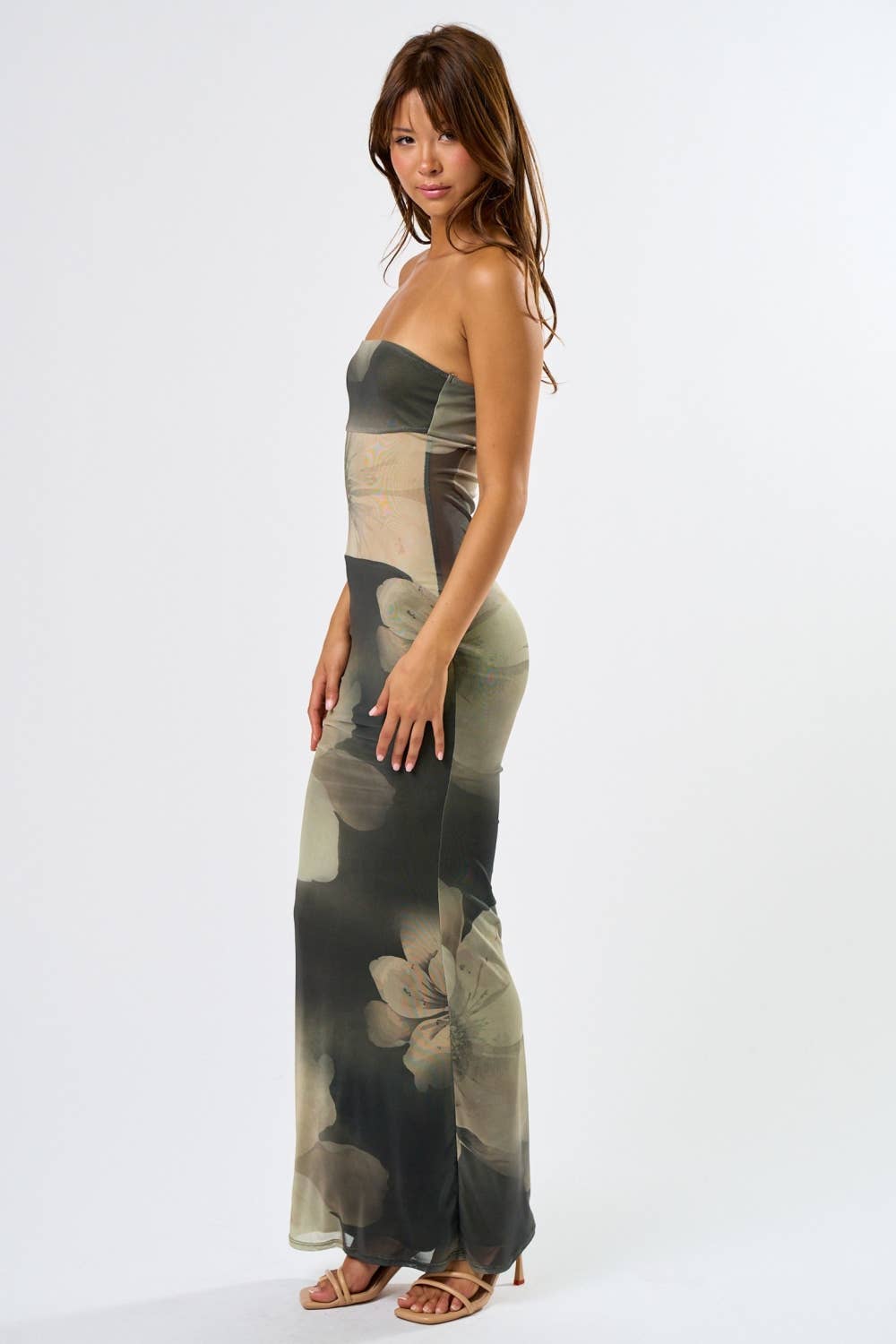 Mesh Tube Floral Maxi Dress
