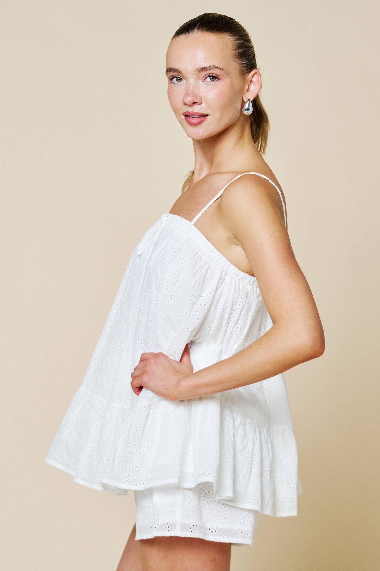 Eyelet Tie-Neck Shorts