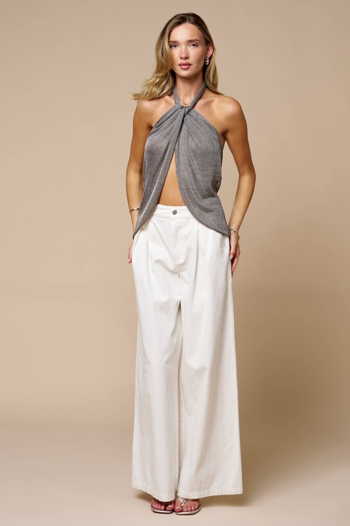 Metallic Fly Away Mesh Top