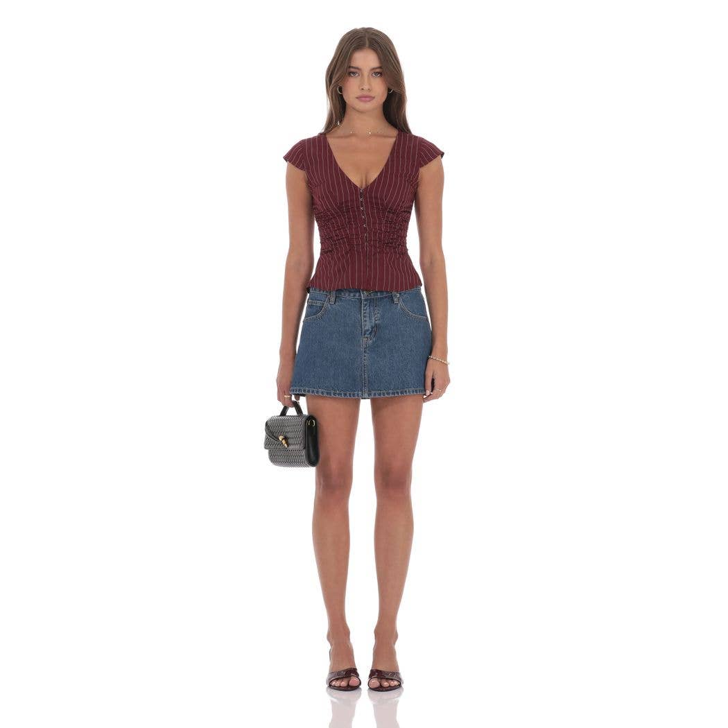 Striped Fitted Top in Maroon