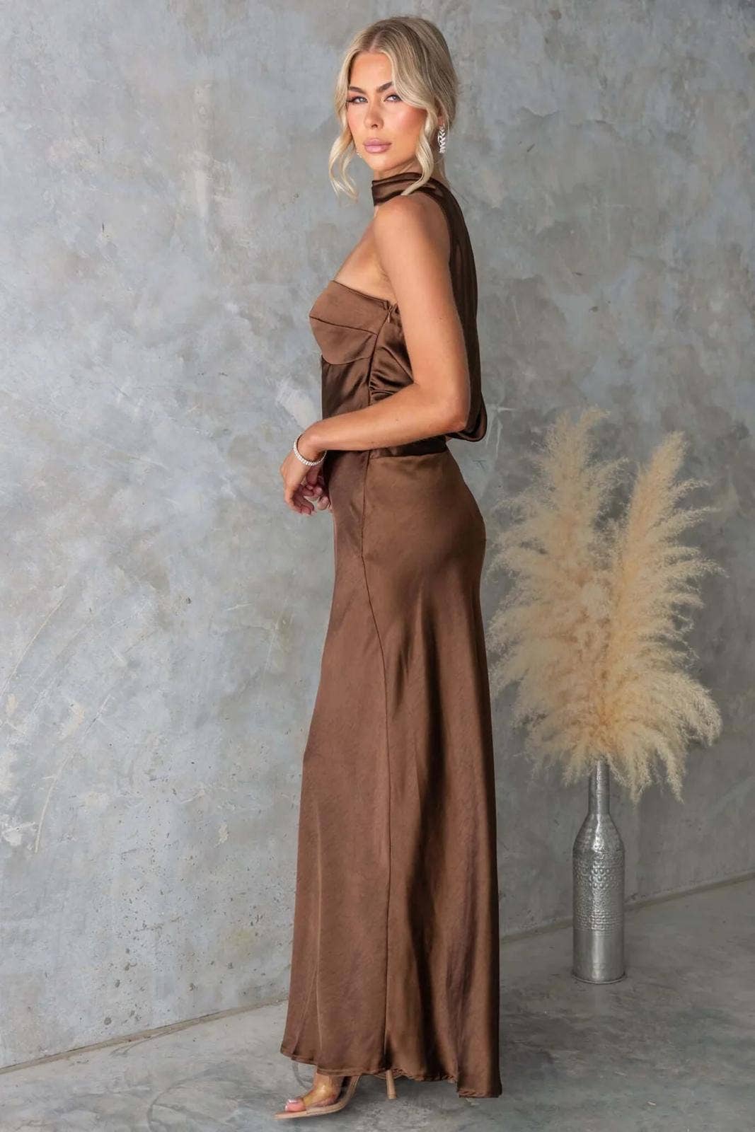 Halter Satin Maxi Dress