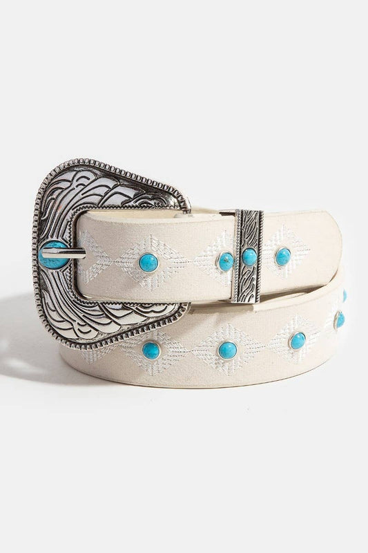 Turquoise Studs Concho Buckle Vegan Leather Belt