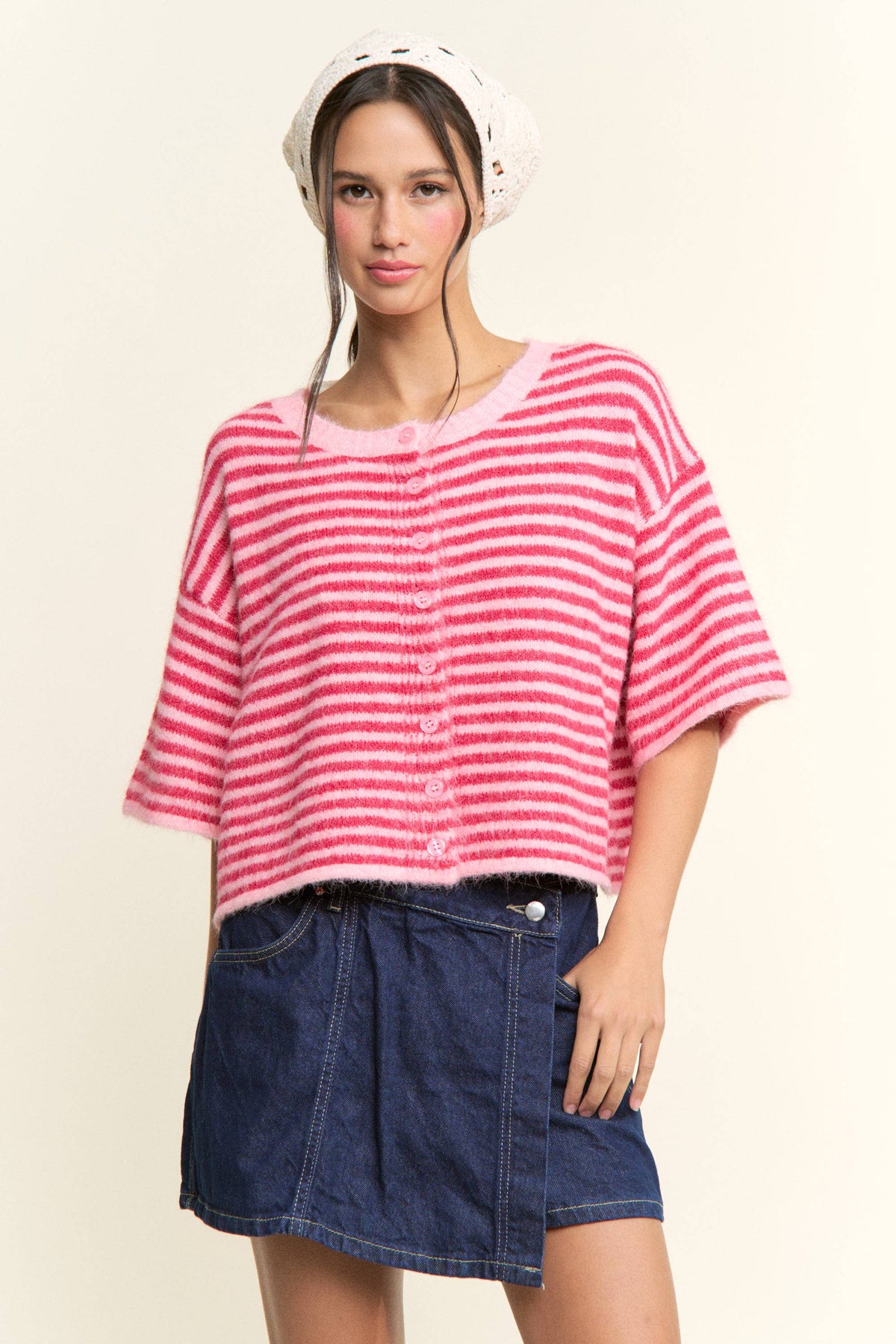 Multi Striped Cropped Soft Knit